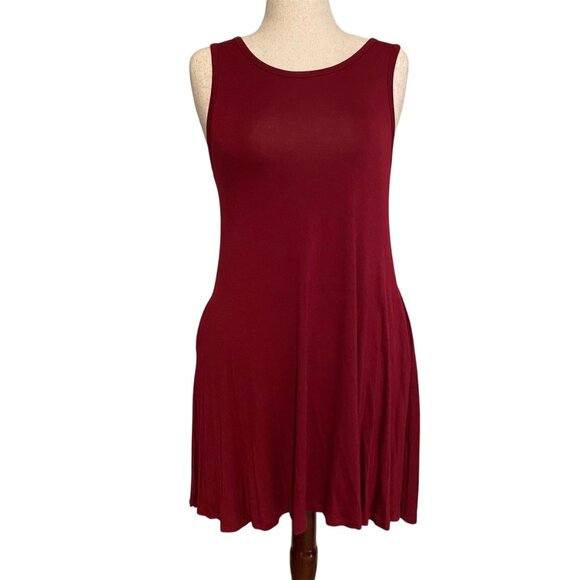 Weaczzy Red Wine Sleeveless Stretchy Swing Tank Dress with Pockets Size Medium - Picture 2 of 13